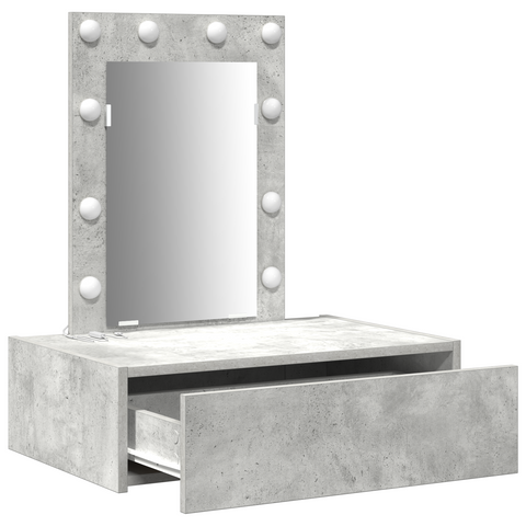vidaXL Wall Hanging Dressing Table with LED Lights Concrete Grey