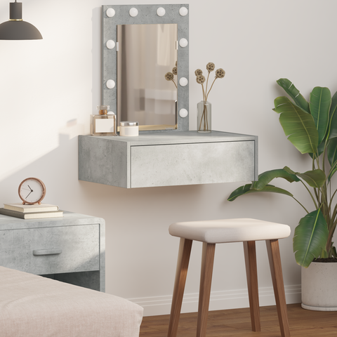 vidaXL Wall Hanging Dressing Table with LED Lights Concrete Grey