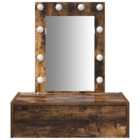 vidaXL Wall Hanging Dressing Table with LED Lights in Smoked Oak
