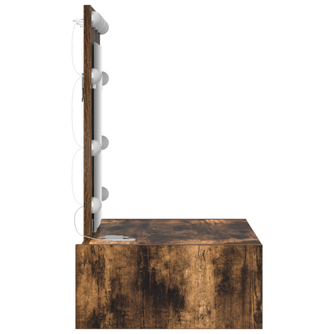 vidaXL Wall Hanging Dressing Table with LED Lights in Smoked Oak