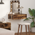 vidaXL Wall Hanging Dressing Table with LED Lights in Smoked Oak