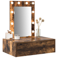 vidaXL Wall Hanging Dressing Table with LED Lights in Smoked Oak