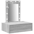 vidaXL Wall Hanging Dressing Table with LED Lights Grey Sonoma