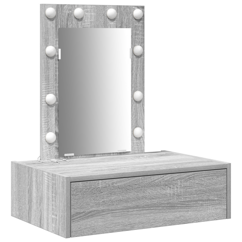 vidaXL Wall Hanging Dressing Table with LED Lights Grey Sonoma