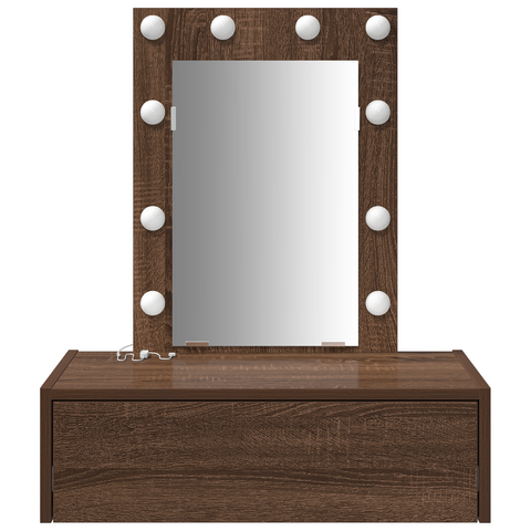 vidaXL Wall Hanging Dressing Table with LED Lights in Brown Oak