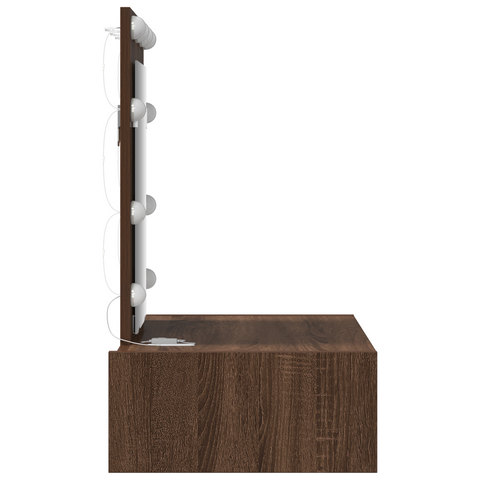 vidaXL Wall Hanging Dressing Table with LED Lights in Brown Oak