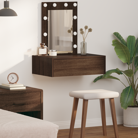 vidaXL Wall Hanging Dressing Table with LED Lights in Brown Oak