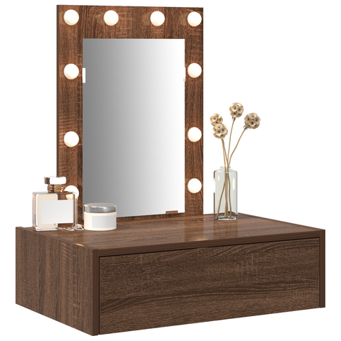 vidaXL Wall Hanging Dressing Table with LED Lights in Brown Oak