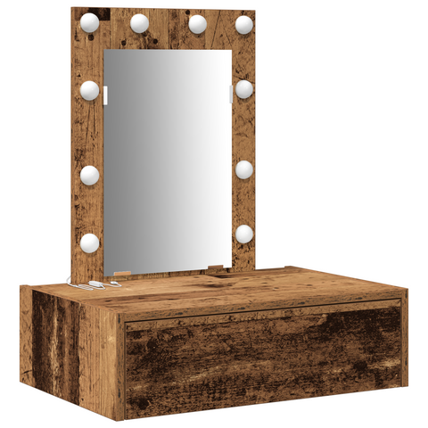 vidaXL Wall Hanging Dressing Table with LED Lights Old Wood