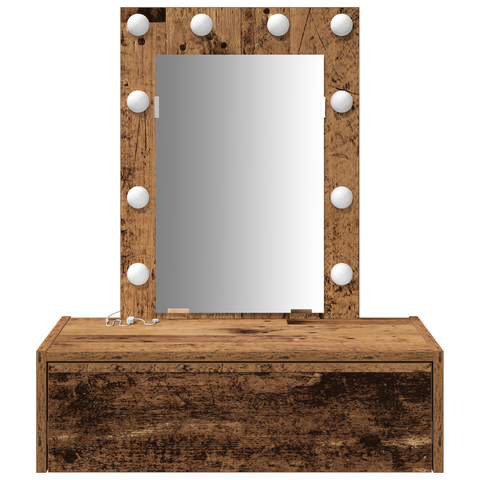 vidaXL Wall Hanging Dressing Table with LED Lights Old Wood