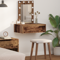 vidaXL Wall Hanging Dressing Table with LED Lights Old Wood