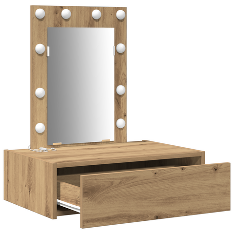 vidaXL Wall Hanging Dressing Table with LED Lights - Artisan Oak