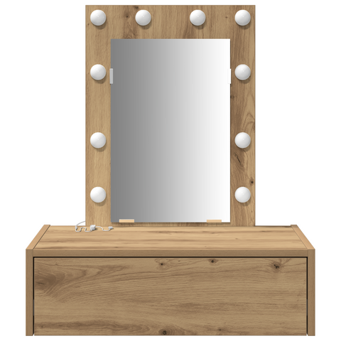vidaXL Wall Hanging Dressing Table with LED Lights - Artisan Oak