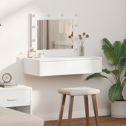 vidaXL Wall Hanging Dressing Table with LED Lights - White