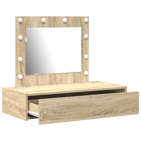 vidaXL Wall Hanging Dressing Table with LED Lights Sonoma Oak