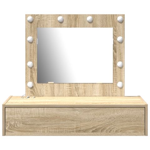 vidaXL Wall Hanging Dressing Table with LED Lights Sonoma Oak