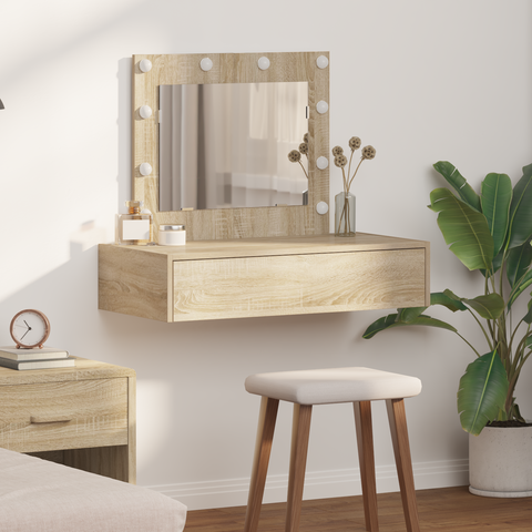 vidaXL Wall Hanging Dressing Table with LED Lights Sonoma Oak