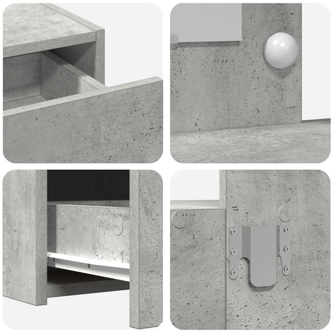 vidaXL Wall Hanging Dressing Table with LED Lights Concrete Grey