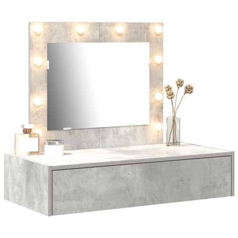 vidaXL Wall Hanging Dressing Table with LED Lights Concrete Grey