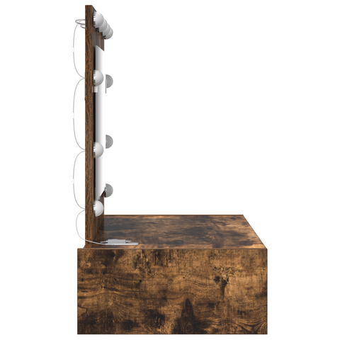 vidaXL Wall Hanging Dressing Table with LED Lights Smoked Oak