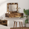 vidaXL Wall Hanging Dressing Table with LED Lights Smoked Oak