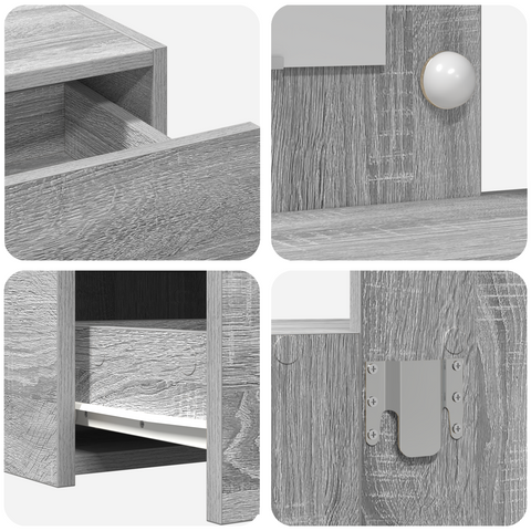 vidaXL Wall Hanging Dressing Table with LED Lights Grey Sonoma