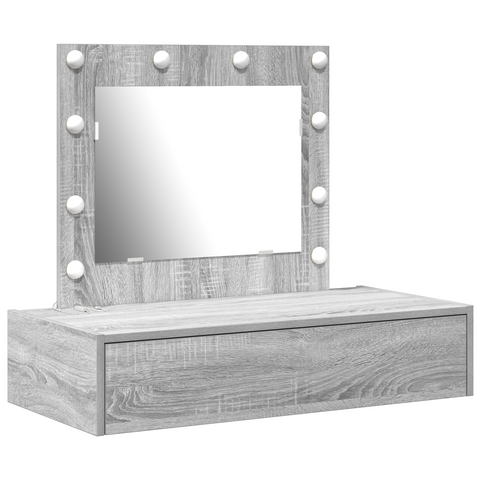 vidaXL Wall Hanging Dressing Table with LED Lights Grey Sonoma