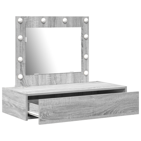 vidaXL Wall Hanging Dressing Table with LED Lights Grey Sonoma