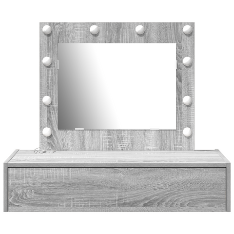 vidaXL Wall Hanging Dressing Table with LED Lights Grey Sonoma