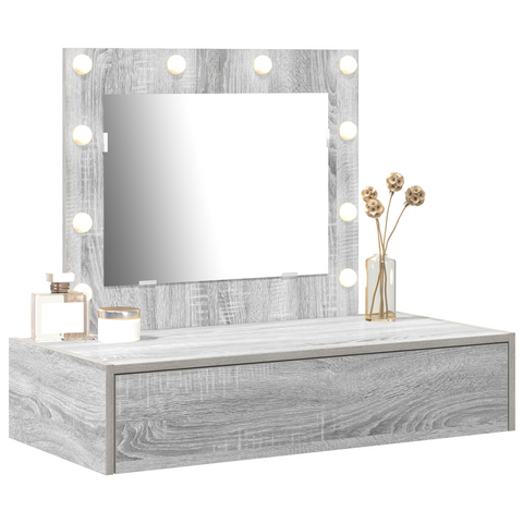 vidaXL Wall Hanging Dressing Table with LED Lights Grey Sonoma