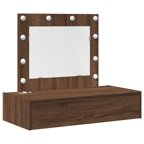vidaXL Wall Hanging Dressing Table with LED Lights Brown Oak