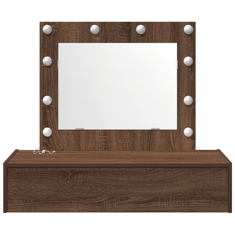 vidaXL Wall Hanging Dressing Table with LED Lights Brown Oak