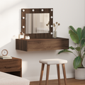 vidaXL Wall Hanging Dressing Table with LED Lights Brown Oak