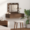 vidaXL Wall Hanging Dressing Table with LED Lights Brown Oak