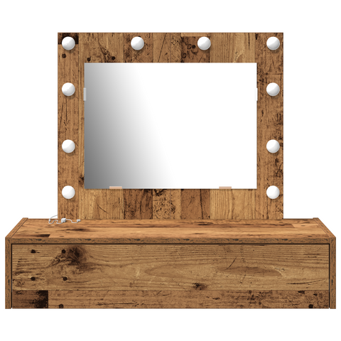 vidaXL Wall Hanging Dressing Table with LED Lights Old Wood