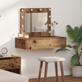 vidaXL Wall Hanging Dressing Table with LED Lights Old Wood
