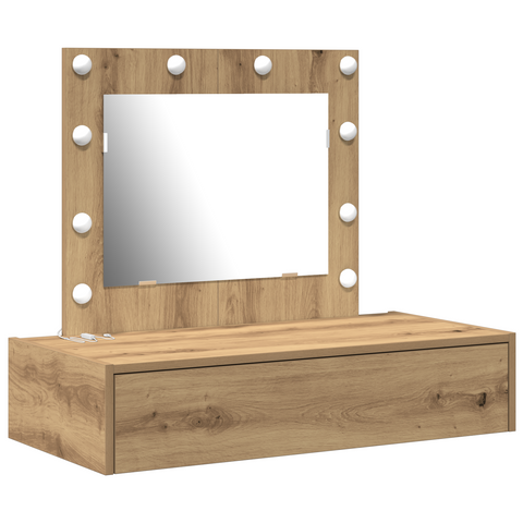 vidaXL Wall Hanging Dressing Table with LED Lights Artisan Oak
