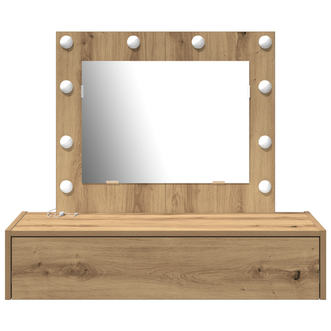 vidaXL Wall Hanging Dressing Table with LED Lights Artisan Oak