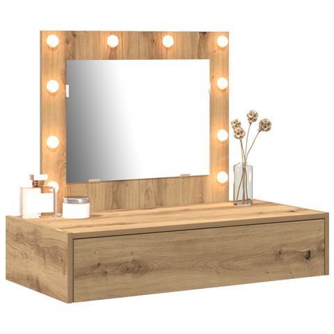 vidaXL Wall Hanging Dressing Table with LED Lights Artisan Oak