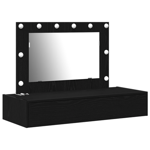 vidaXL Wall-Mounted Dressing Table with LED Lights in Black Oak