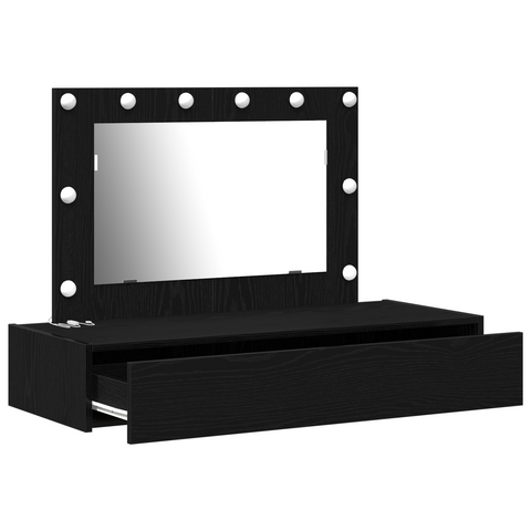 vidaXL Wall-Mounted Dressing Table with LED Lights in Black Oak