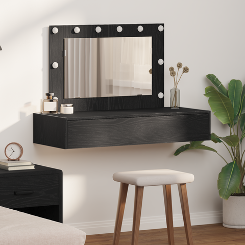 vidaXL Wall-Mounted Dressing Table with LED Lights in Black Oak