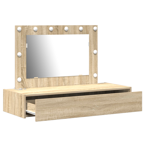 vidaXL Wall-Mounted Dressing Table with LED Lights in Sonoma Oak