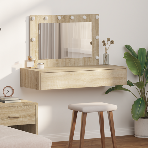 vidaXL Wall-Mounted Dressing Table with LED Lights in Sonoma Oak