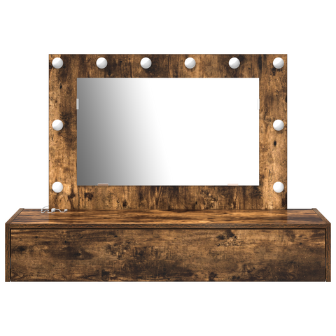vidaXL Wall Hanging Dressing Table with LED Lights in Smoked Oak