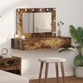 vidaXL Wall Hanging Dressing Table with LED Lights in Smoked Oak