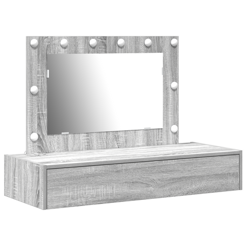 vidaXL Wall Hanging Dressing Table with LED Lights Grey Sonoma