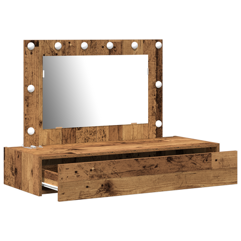vidaXL Wall Hanging Dressing Table with LED Lights Old Wood