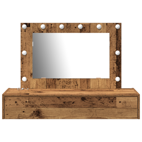 vidaXL Wall Hanging Dressing Table with LED Lights Old Wood