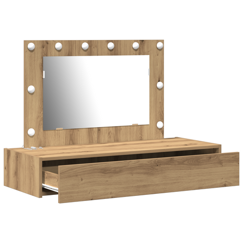 vidaXL Wall Hanging Dressing Table with LED Lights Artisan Oak